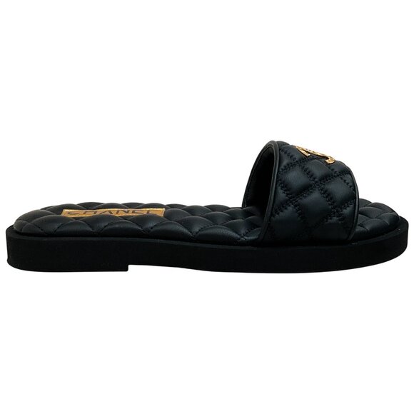 Chanel 2025 Black Quilted Leather Slide Sandals with Gold Logo - Picture 2 of 7